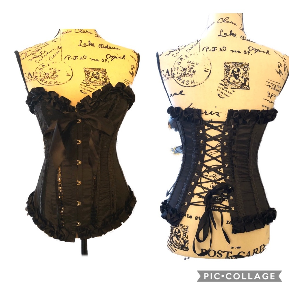 ADORE ME Black Satin Sequins Corset/Bustier
